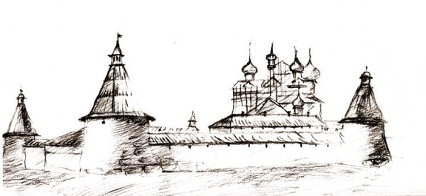 Соловецкий монастырь рисунок карандашом