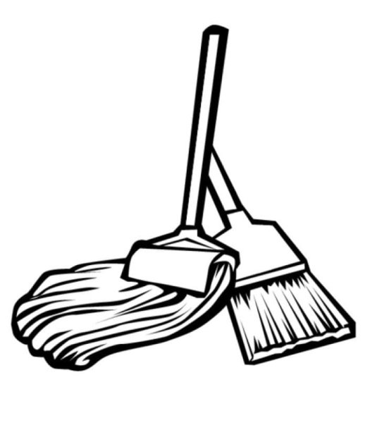 Ведро со шваброй на белом фоне