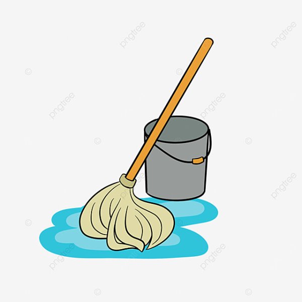 Ведро и швабра на прозрачном фоне