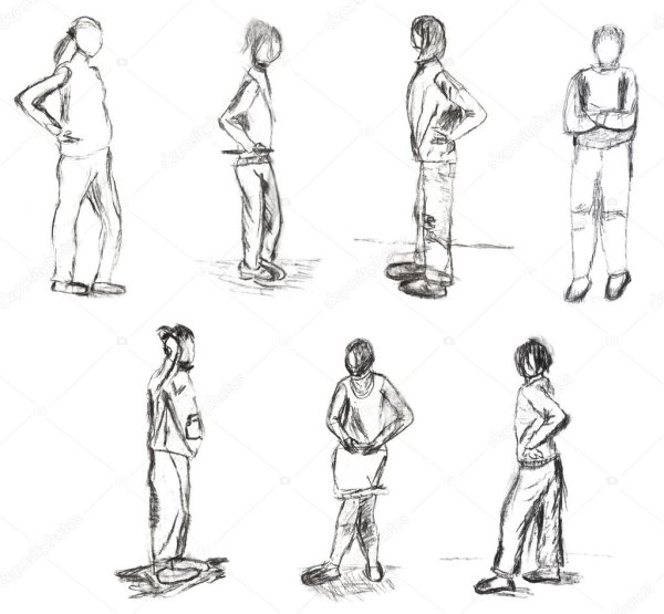 Наброски людей карандашом в разных позах