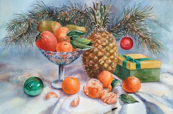 Новый год акварель