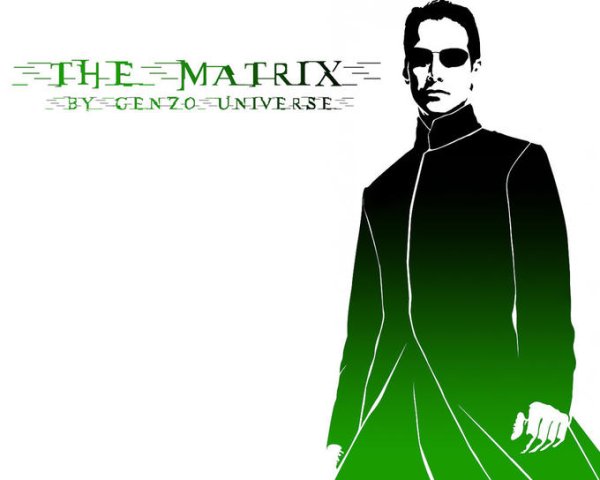 Нео из матрицы на белом фоне