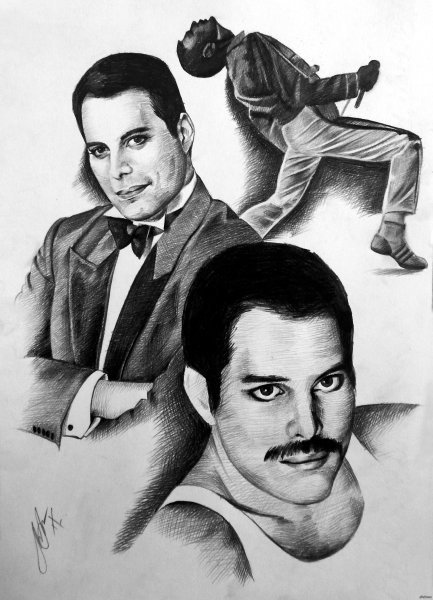 Фредди Меркьюри черно белый арт