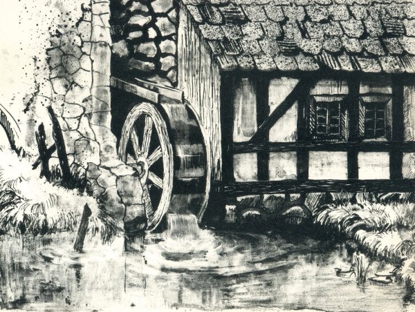 Водяная мельница рисунок