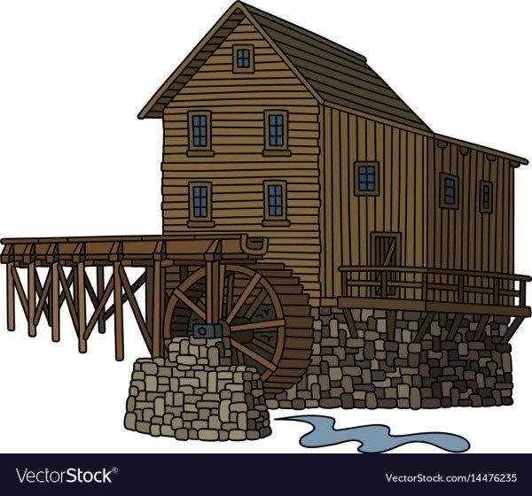 Водяная мельница вектор