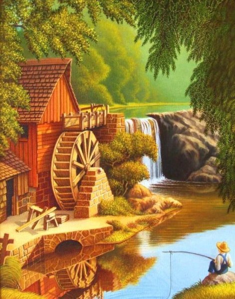 Вышивка водяная мельница