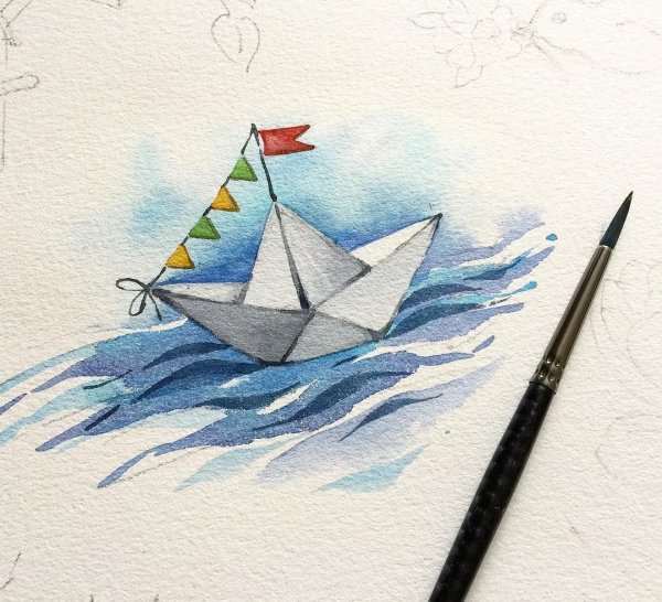Кораблик акварель