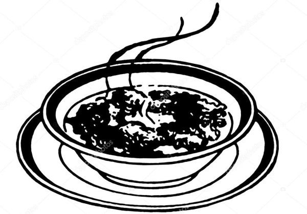 Тарелка с супом вектор чб