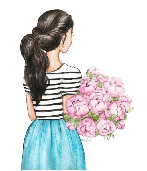 Девушка в платье со спины рисунок