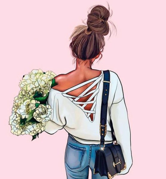 Нарисованная девушка со спины