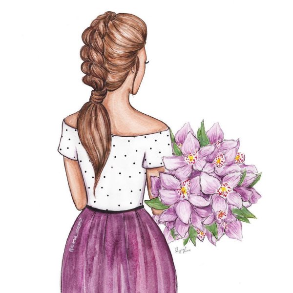 Акварель девушка со спины