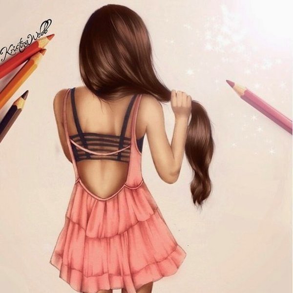 Нарисованные рыжие девушки со спины