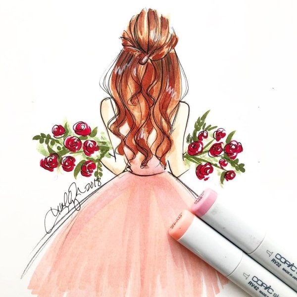 Девушка со спины рисунок