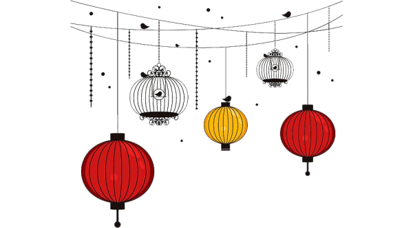 Китайские фонарики на прозрачном фоне
