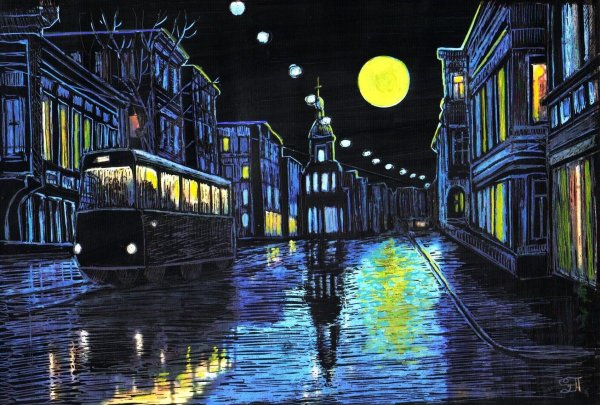 Техника граттаж город