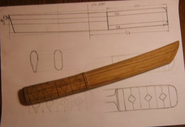 Чертеж клинка ножей танто