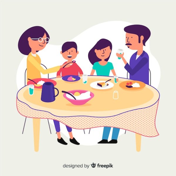 Семья за столом вектор