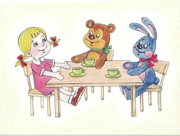 Семья за столом для дошкольников