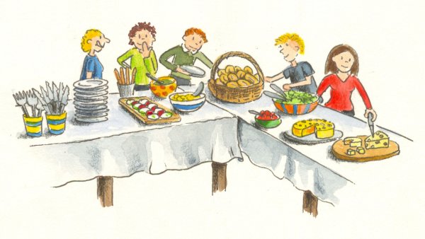 Дети за столом мультяшные