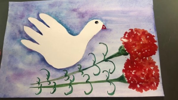 Рисование голубь с гвоздикой