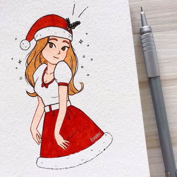 Новогодние скетчи маркерами для срисовки новогодние