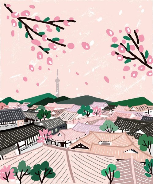 Пейзаж Кореи рисунок