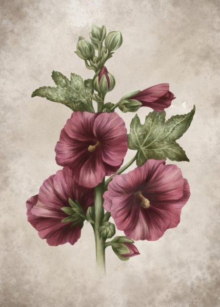 Мальва шток роза Ботаническая иллюстрация