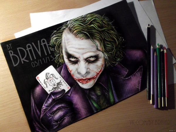 Джокер рисунок карандашом цветной