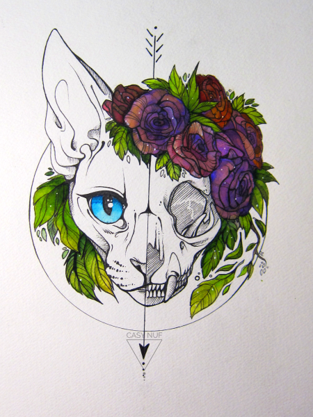 Череп с цветами эскиз