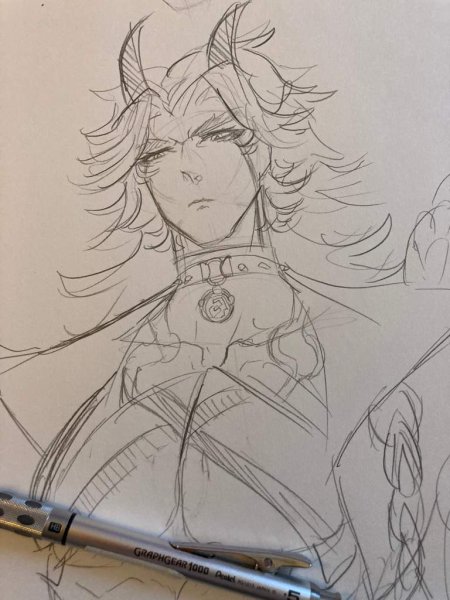 Аратаки Итто Геншин арт карандашом