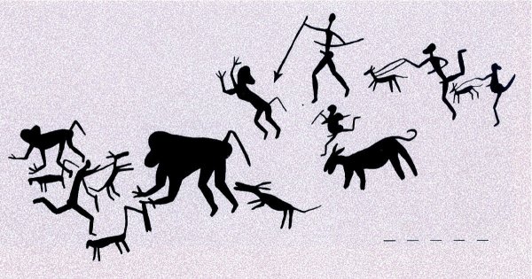 Наскальная живопись первобытных людей вектор