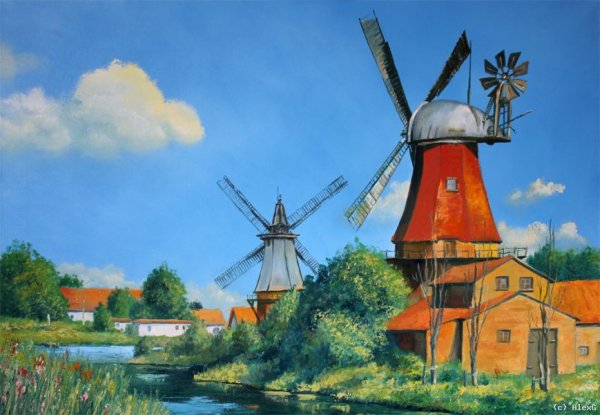 Ветряные мельницы рисунок