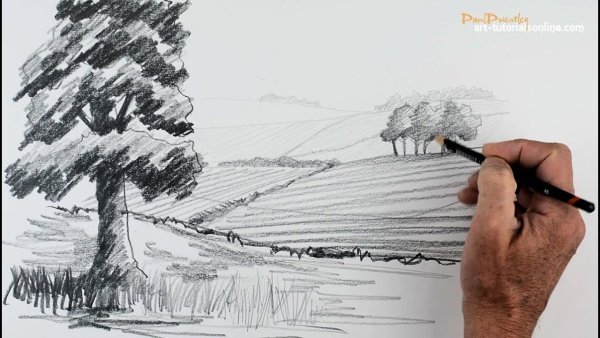 Графитный эскиз пейзаж