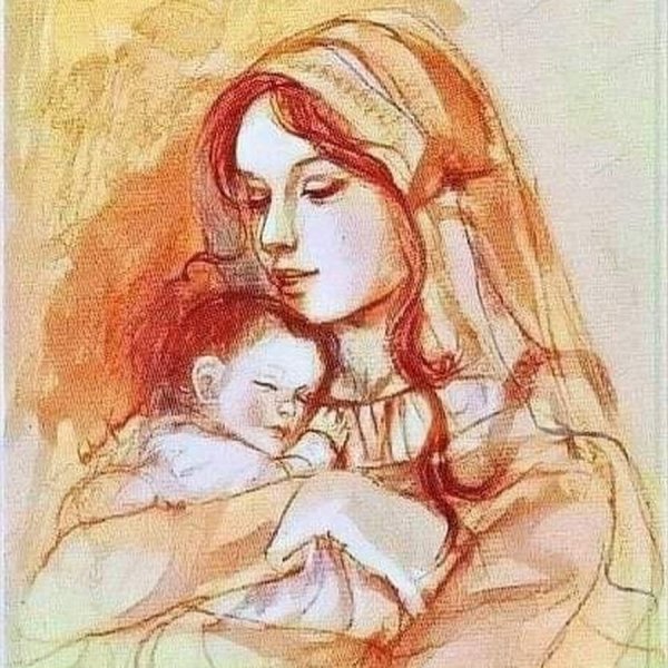 Богородица акварель