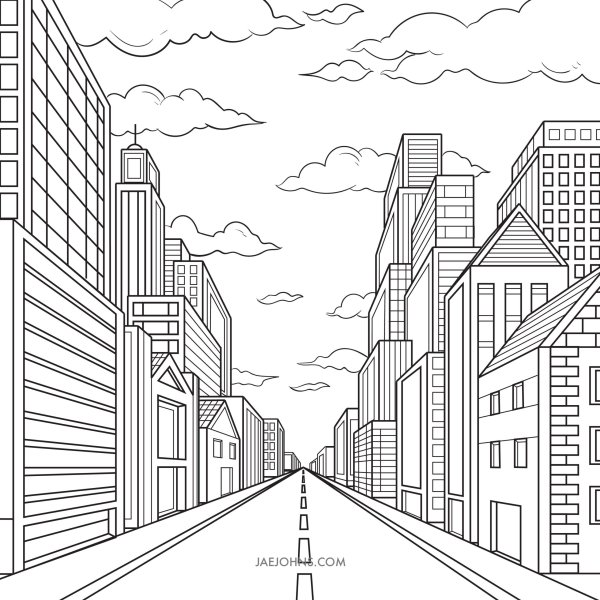 One point perspective City
