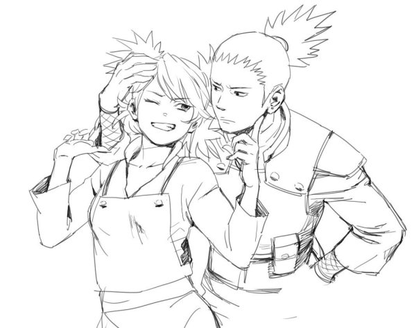 Шикамару и Темари черно белые