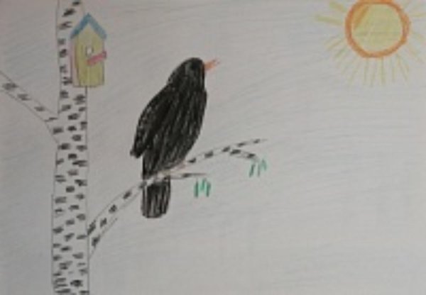 Скворечник на ветке рисунок