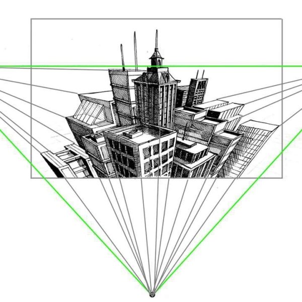 Перспектива Куба с тремя точками схода
