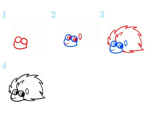 Пошаговое рисование ежика