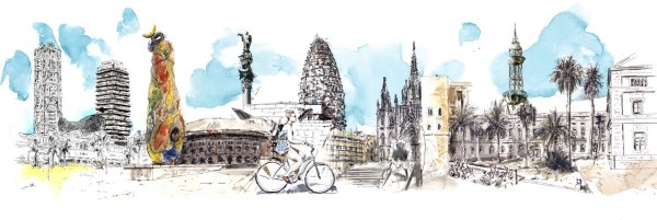 Барселона город достопримечательности Гауди акварель