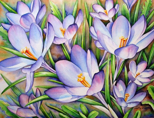 Крокусы акварелью