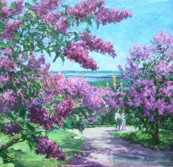 Куст сирени живопись