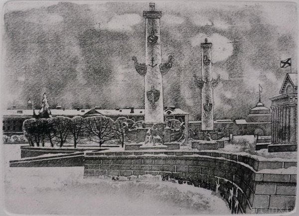 Ростральные колонны в Питере рисунок