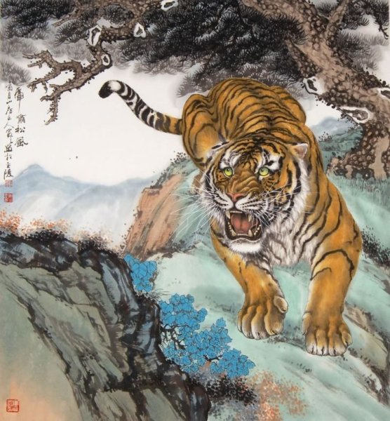 Японская живопись тигр