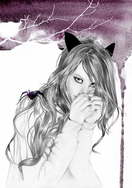 Девушка с кошкой рисунок