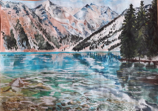 Живопись пейзаж горы Киргизии