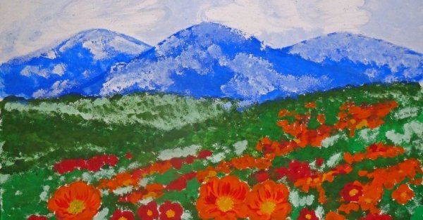 Горы цветными карандашами