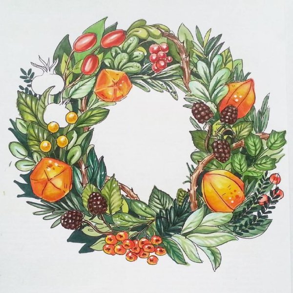 Венок осень акварель