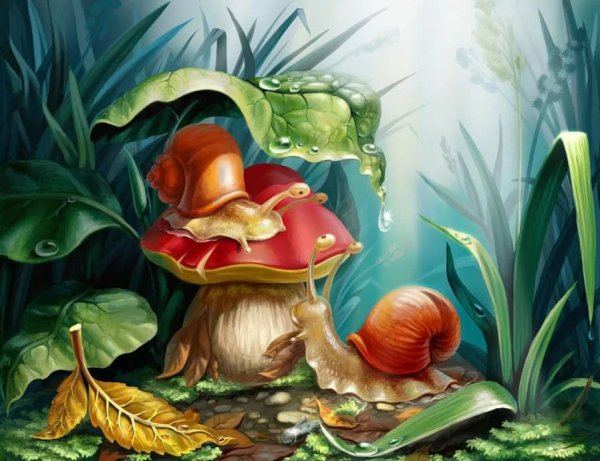 Сказочный лес с грибами