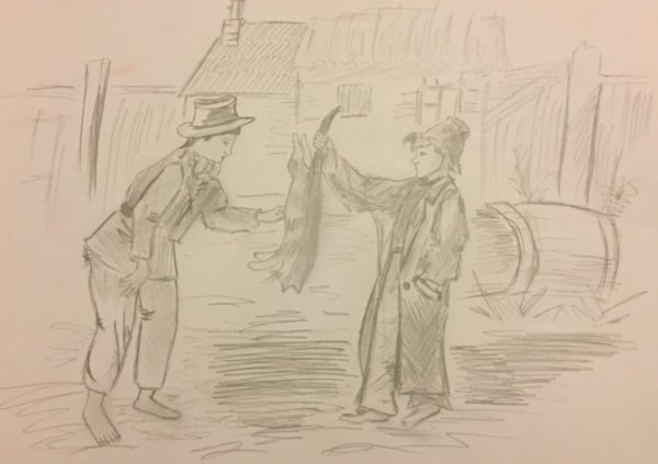 Иллюстрация Тома Сойера карандашом